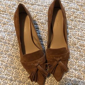 Suede block heel loafers